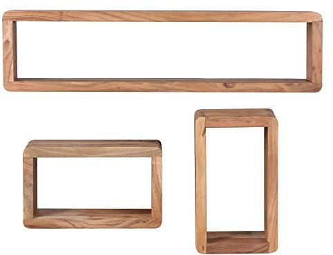 möbelando Design Wandregal 3er Set BOHA Massiv Holzregale Akazie Landhausstil | Rustikales Wandregal-Set Holz | Hängeregal Viereckig Echtholz | Wand-Regale | Hängend Würfel | Regal Wandkästen Eckig