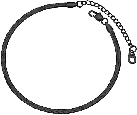 FOCALOOK Damen Herren klassische Fußkette Schwarz 3mm breit Schlangenkette Knöchel Armband 22+5cm verstellbar schlicht Fußkette Modeschmuck für Mädchen Jungen