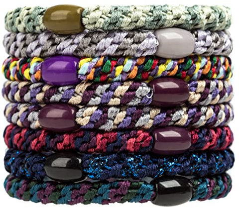 AXEN 8PCS Elasitc Hair Tie for Women Girls, Cotton Bands Soft Woven Ponytail Holders for Thick Hair and Curly Hair, Mixed Colors 2