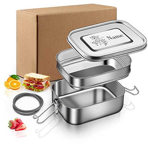OXYEFEI Edelstahl Brotdose, Lunchbox mit Anpassbarem Gravierter Text Umweltfreundlich BPA-frei, Brotdose Auslaufsicher inkl. Abtrennung und Dichtring für Schule/Arbeit/Picknick