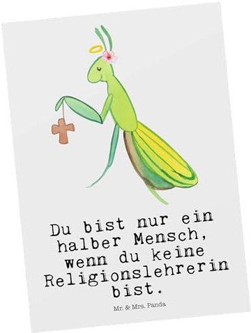 Mr. & Mrs. Panda Postkarte Religionslehrerin Herz - Geschenk, Grundschule, Grußkarte, Schule, Beruf, Geburtstagskarte, Geschenkkarte, Jubiläum,