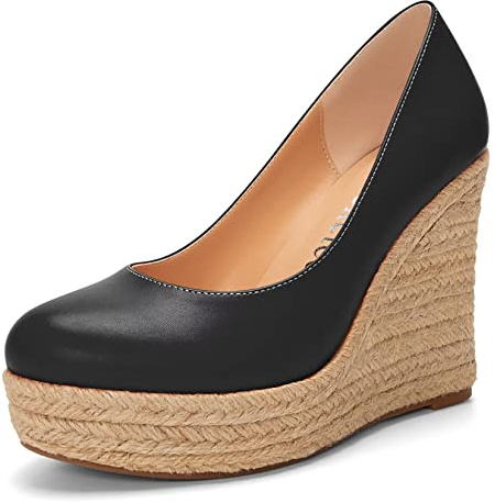 Castamere Femmes Haut High Talon Heel Compensé Plate-Forme Rond Bout Escarpins Slip-on Classique Cute Bureau Chaussures