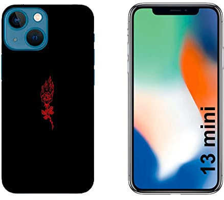 Generico Cover compatibile con Cover Apple iPhone 13 mini Fuoco Rosa Rossa Fiamme/Gel di silicone morbido TPU