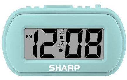Sharp Digital Alarm Clock – Tactile Case with Soft Rubberized Finish - Battery Operated – Blue Backlight on Demand – Ascending Alarm – Easy to Use - Mint