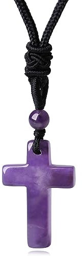 XIANNVXI Purple Cross Necklace for Men Women Amethyst Necklace Cross Pendant Stone Gemstone Pendant Jewellery