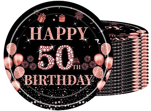 16Pack Paper Plates 30th Birthday,Black Rose and Gold Paperplates 7 inch,Disposable Party Plates Small Paper Plates Plain Paper Plates for Women,Kids,Her 30th Birthday Party Supplies Table Decorations