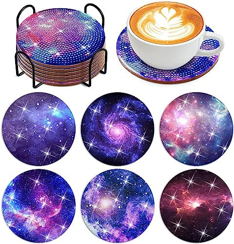 Diamond Painting Untersetzer mit Halter,5D Diamant Painting Untersetzer,Diamond Painting Basteln Erwachsene für Anfänger Erwachsene und Kinder(Sternenhimmel)