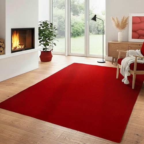 Einfarbiger Teppich Wohnizmmer, Esszimmer, Schlafzimmer, Küchenteppich Waschbar Teppich Rot Flauschig Kurzflor Carpet, Größe: 60 x 110 cm