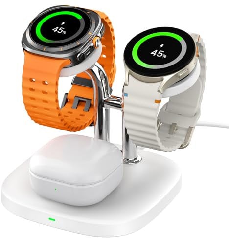 SwanScout Dual Watch Charger for Samsung, Wireless Charger for Samsung Galaxy Watch Ultra/7/6/6 Classic/5 Pro/5/4 Classic/3/Active 2, Galaxy Buds 2 Pro/Galaxy Buds+, SwanScout 704S