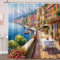 XHCEOH Italienischer Straßen-Duschvorhang, mediterran, toskanischer Ozean, Renaissance, romantische Stadt, Ölgemälde, Dekorstoff mit Haken, 190 x 178 cm (B x H)