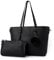 TAN.TOMI Handtasche Damen Große Elegant Schultertasche Trage Tasche Umhängetasche für Büro Schule Einkauf mit Plüsch Schlüsselring 2 Set（Schwarz）