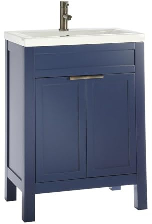 Milano Navy Blue 615mm Bathroom Vanity Unit Gold Pull Handle