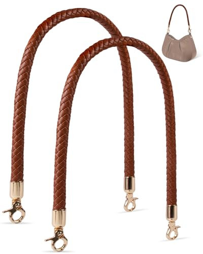 MEGAVOW 2 Stück Taschengriff Henkel, PU Ersatz Taschenriemen Taschengriffe Geflochten, Taschengurt PU Leder DIY Schulterriemen mit Metallhaken, für Tote Handtasche Umhängetaschen, Braun, 60cm