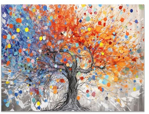 JOSUE Arbre De Vie Decoration Arbre coloré Decoration Murale Salon Toile Tableau,Bleu, gris Murale Pour Chambre Pour Maison Restaurant Salon- 70x100cm Sans cadre