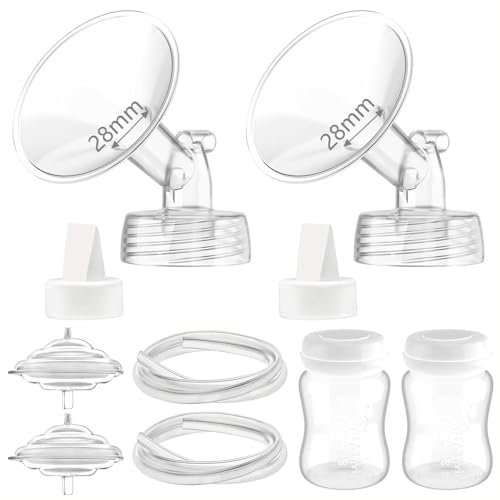 Breast Pump Parts Compatible with Spectra S1/S2/9 Plus, Not Original Accessories, Full Set Replacements Include Valves, Backflow Protectors, Duckbill Valve, Tubing, Bottle, Flange (28mm)