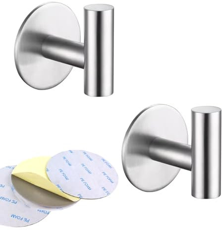 GULINO Colgadores Adhesivos Resistentes 2 Piezas, Acero Inoxidable, Colgador toalla baño adhesivo, Sin Taladro, Gancho Adhesivo pared, colgador baño y cocina, percha baño, soporte toallas (Plateado)