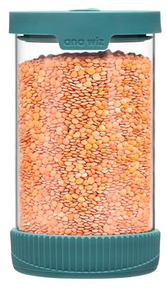 ana wiz Stackable Glass Storage Jar, With Airtight Vent & Silicone Base | Four Sizes & Two Colour Options, Perfect Kitchen Organisation (Teal - 1000ml)