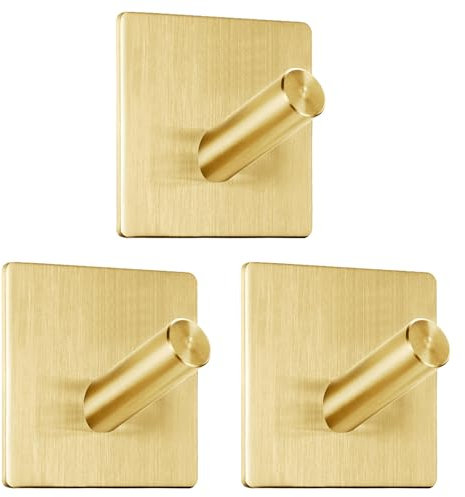JOYIT Handtuchhalter Ohne Bohren, 3 StüCk Klebehaken, Edelstahl Haken Selbstklebend, Klebehaken Extra Stark für Bad und KüChe (Gold)