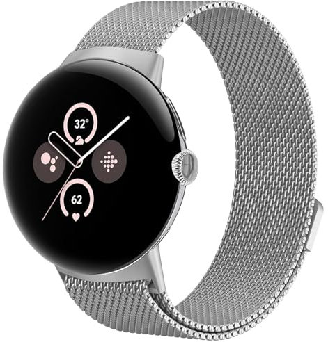 Edelstahl Armband Google Pixel Watch Armbänder, Mesh Ersatzarmband Metall Uhrenarmband Magnetverschluss Armband für Google Pixel Watch 2/Google Pixel Watch LTE/Google Pixel Watch WiFi