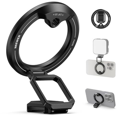 NEEWER Magnetic Phone Tripod Mount Compatible with MagSafe iPhone 16 15 Pro Max Plus Samsung Galaxy Google Pixel, Phone Rig Holder w/Cold Shoe 1/4 Thread Adhesive Ring for Video Recording, PA030
