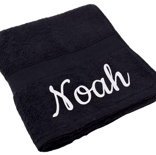 Deitert Handtuch Juist mit Namen oder Wunschtext Bestickt, personalisiertes Duschtuch, individuelles Badetuch, 100% Baumwolle, 100 x 150 cm schwarz