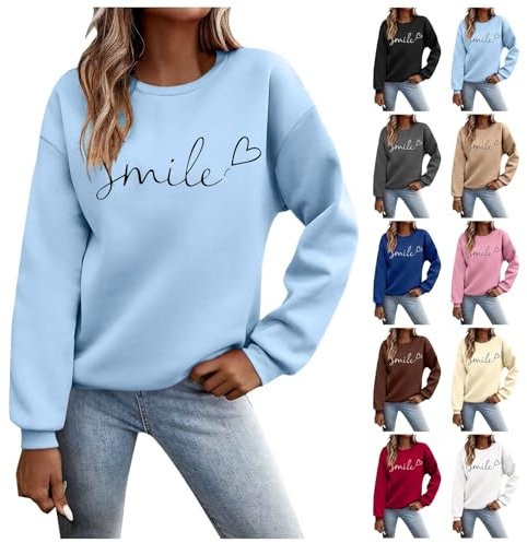Genérico Sudaderas Mujer Manga Larga Cuello Redondo Sudadera sin Capucha Amplio Básico Chic Modernos Deportes Mujer Top Sudadera Informal de Manga Regular con Estampado de Letras