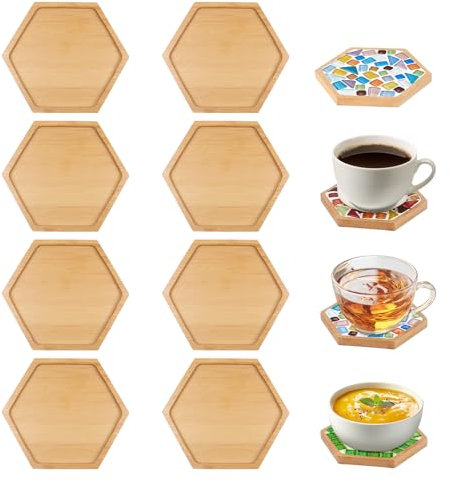RAFIYU 8 Stück Bambus Untersetzer, Leere Bodenschalen für Bastelarbeiten, Untersetzer für Pflanzen, Trinkbecher, Kerzen, Spa-Gebete, Wohnzimmer Deko, DIY-Mosaikbedarf