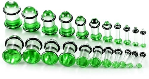 Twolobes 12Pcs/10Pcs/6Pcs Single Flare Glas Stretching Kits Kurz konischer Expander mit Gummi O-Ringen, 1,6-12mm (14G-00G) Vollgröße Ohrmasser Tunnel Stecker, 6 Farben Zylindrischer Körper Piercing