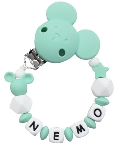 maus Silikon Schnullerkette mit Wunschname – Maus Motiv mit Stern – Personalisierter Schnullerhalter – BPA-frei & Handgemacht – Perfektes Babygeschenk zur Geburt oder Babyshower (Mint)