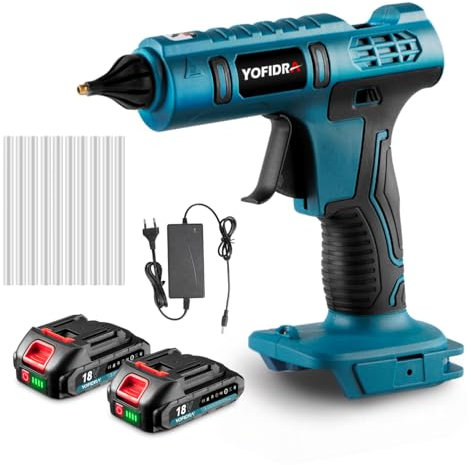 Yofidra Pistola Colla a Caldo 260 ℃, Pistola per Silicone Professionale 100 W con 10 Stick di Colla, Pistola Colla a Caldo Senza Fili con 2 Batterie, Riscaldamento Rapido per Riparazioni, Artigianato