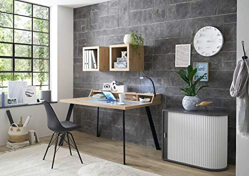 Büro Möbel 4 teilig Big Office, Asteiche, Graphit, Weiß