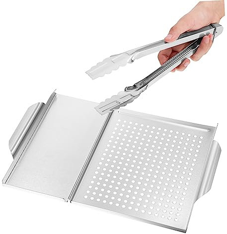 DECHOUS Bandeja De Acero Inoxidable para Barbacoa con Pinzas De Comida 1 Set Ideal para Cocinar Al Aire Libre Accesorios BBQ Plato De Servicio para Parrilla