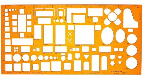 Architektur Schablone 1:50 - Architekten Schablone - Möbel Zeichenschablone Innenarchitektur - Technische Zeichenschablone - Architektur Schablonen für Technisches Zeichnen - Maßstab 1:50