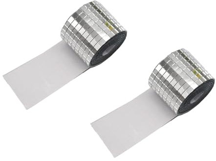Mini Mirror Strips Self,2 Roll 3200 Pieces Silver Self Adhesive Mosaic Mirror Tiles Tape Small Mirrors for Crafts Decorative Stickers Disco Mosaic for DIY Craft Decoration,Disco Ball,Home Decoration