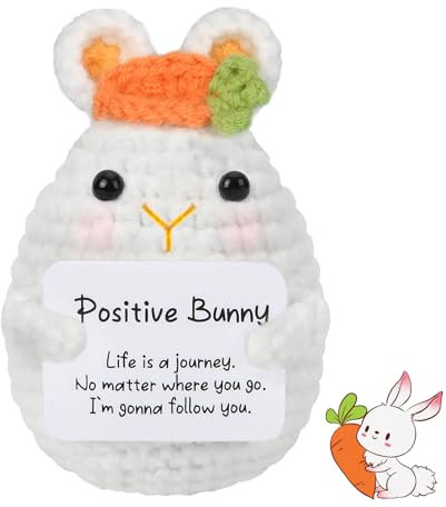 LEEWENYAN Positive Kaninchen Pocket Hug, Positive Hase Mit Positiver Energiekarte, Lustige Kaninchen Strickpuppe Sachen, Glücksbringer Geschenke Für Kinder Erwachsene, Ostern Geschenk