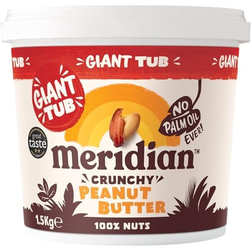 Meridian Crunchy Peanut Butter Natural Nut Butter Spread 1.5kg - Vegan, Vegetarian, Natural source of Protein, Free From Palm Oil, Made With 100% Nuts, No Added Sugars, Salts or Sweetners,Value Pack
