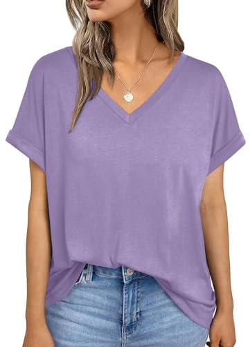 AirMood Top Estivo da Donna con Scollo a V, vestibilità Ampia, Casual, a Maniche Corte, Stile Casual, Viola, XL