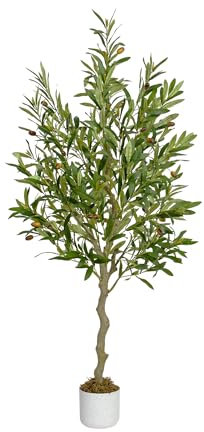 mcc direct Artificial Olive Tree, 120cm Tall Large Decorative Artificial Plant with Plastic Planter and Artificial Moss for House Bedroom Office Garden Store Decoration