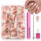 240Pcs Natural Gradient Pink False Nails Set - Acrylic Coffin Fake Nails with Glue - Glossy Press on Nails for Women - 12 Sizes Stick On & Glue on Manicure Kit