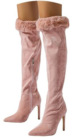 Agiyenna Scarpe con Tacco Alto da Donna Stivali Alti in Camoscio con Pelliccia Stivali da Infilare con Zip Laterale Stivali alla Moda Overknee Stivali Sexy con Tacco a Spillo Stivali da Inverno