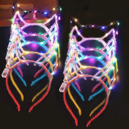 Sunshine smile 12 Pcs Teufelshörner Haarreif LED,Leuchtender Haarreif,Kopfschmuck Leuchtend,Leuchtkranz Haare,Lichterkette Haare Schlager,Haarreifen Beleuchtet Party