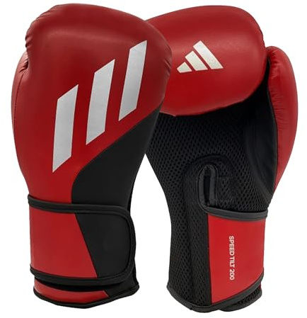 adidas Tilt 200 Boxhandschuhe, 284 g, aus PU-Leder, mit Gummizug für sicheren Sitz, bietet Handgelenkunterstützung für Sparring, Training und Boxsack-Workout, geeignet für Männer und Frauen, Rot