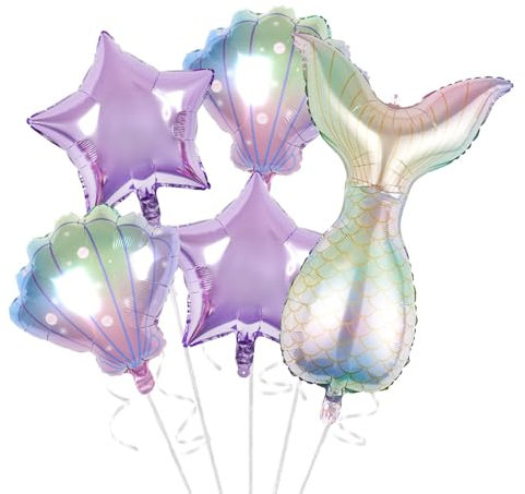 KOBOKO Meerjungfrau Geburtstag Deko, 5 Stk Geburtstagsdeko Meerjungfrau Ballon Set, Meerjungfrauen Luftballon Geburtstag Mädchen, Meerjungfrauen Folienballon für Unterwasserwelt Geburtstage Deko