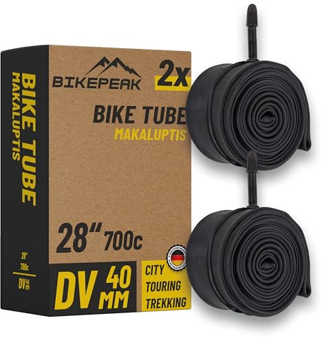 BikePeak 2X Fahrradschlauch Touring 28 Zoll mit schwarzem Dunlopventil 40mm - Schlauch DV Blitz Ventil, ETRTO 28/47-622/635, 700C - 2er Set Schläuche Makaluptis