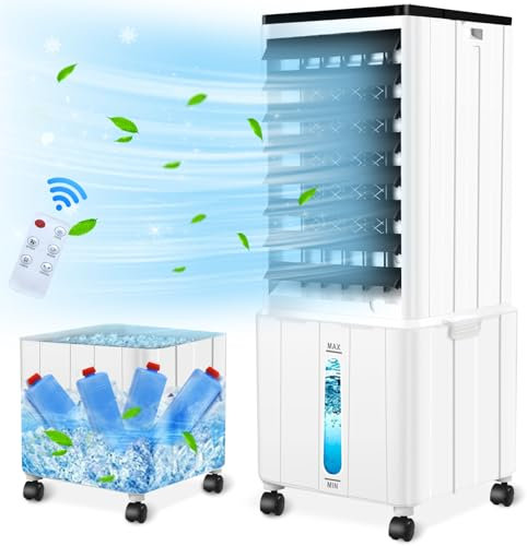 Aire Acondicionado Portátil, Enfriador de Aire de 12L con Temporizador de 12H, 3 Modos, 40dB, 60W, Control Remoto, Climatizador Evaporativo Sin Tubo Exterior para Habitación