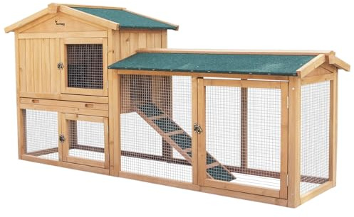 Actiaspet - Portable Extra Large Wooden Triangle Rabbit Hutch (Fir & Plywood) | 180 cm x 46 cm x 52 cm (XL Hutch & Cover)