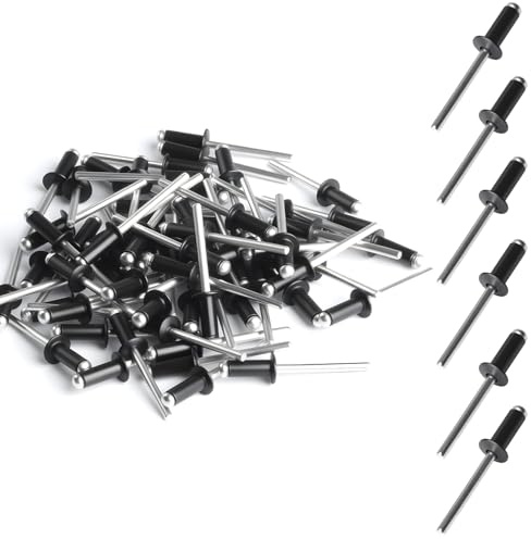 80 PcsRivets Aveugles en Aluminium, Rivets Pop en Aluminium à Tête Large, Rivets à Bout Ouvert à Large Bride, pour Pinces à River Aveugles Courantes, Noir, M4,8 x 12 mm
