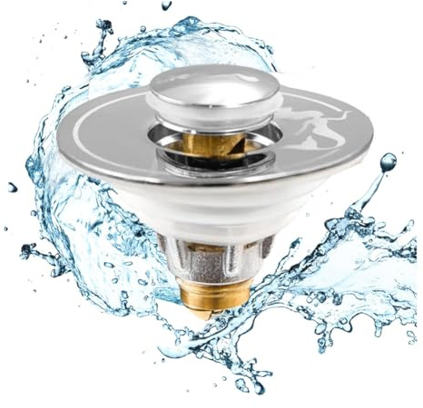 Magic 2in1 Universal Waschbeckenstöpsel mit Abflusssieb, inkl 3 Dichtungsringe, verhindert Verstopfung & Tropfen - rostbeständig, für Waschbecken, Badewanne, Spüle oder Dusche (Silber * 1)