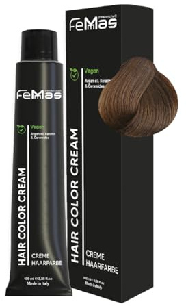 FemMas Haarfarbe Hellbraun Ash Gold 5.13 I Creme Haarfarbe mit Arganöl, Keratin & Ceramiden I Als dauerhafte Haarfärbung oder Tönung für strahlende, haltbare Farbergebnisse I 100 ml