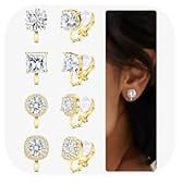 CASSIECA 4 Paires Boucles d'Oreilles Femme Clip Hypoallergenique Boucles d'Oreilles Non Percées Ensemble de Boucles d'Oreilles Clips Zircone Cubique Plaqué Or 14K et Argent pour Filles Enfants